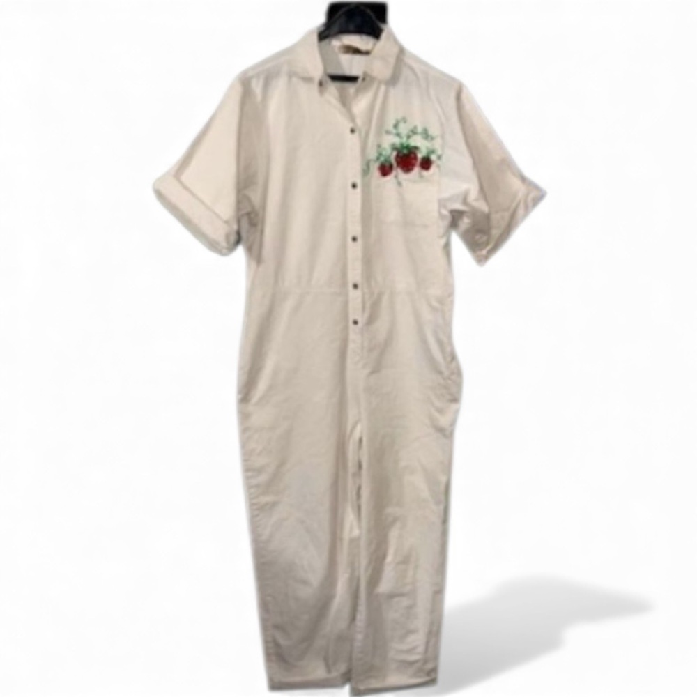 Oscar De La Renta Vintage Jumpsuit Size XL  Strawberry Motif on Chest Pocket